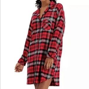 Charter Club Red Black Plaid Flannel Sleep Night Shirt Size Medium